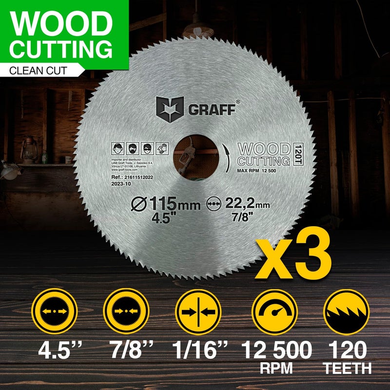 GRAFF 4-1/2 Inch Angle Grinder Circular Saw Blade Set for Wood, Plywood, Laminate, Drywall, Plastic – 120T Woodworking Saw Blade with 7/8 Inch Arbor from - Image 2